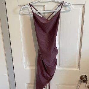 Open back. Purple Silk Stretch asymmetric dress. Size small. Never worn.